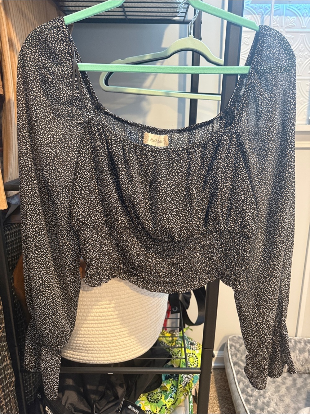 Smocked Peasant Crop Top in Black and White (Almost Cropped)